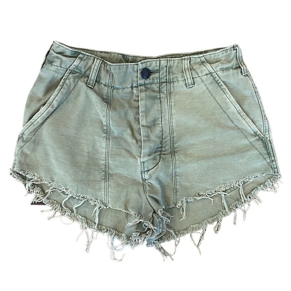 Free People Army Green Distressed Shorts - Picture 2 of 10